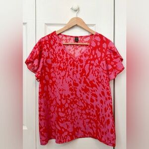 |Shein Allover Print Petal Sleeve Blouse| Size S~ Lightly Worn~ Color: pink/ red